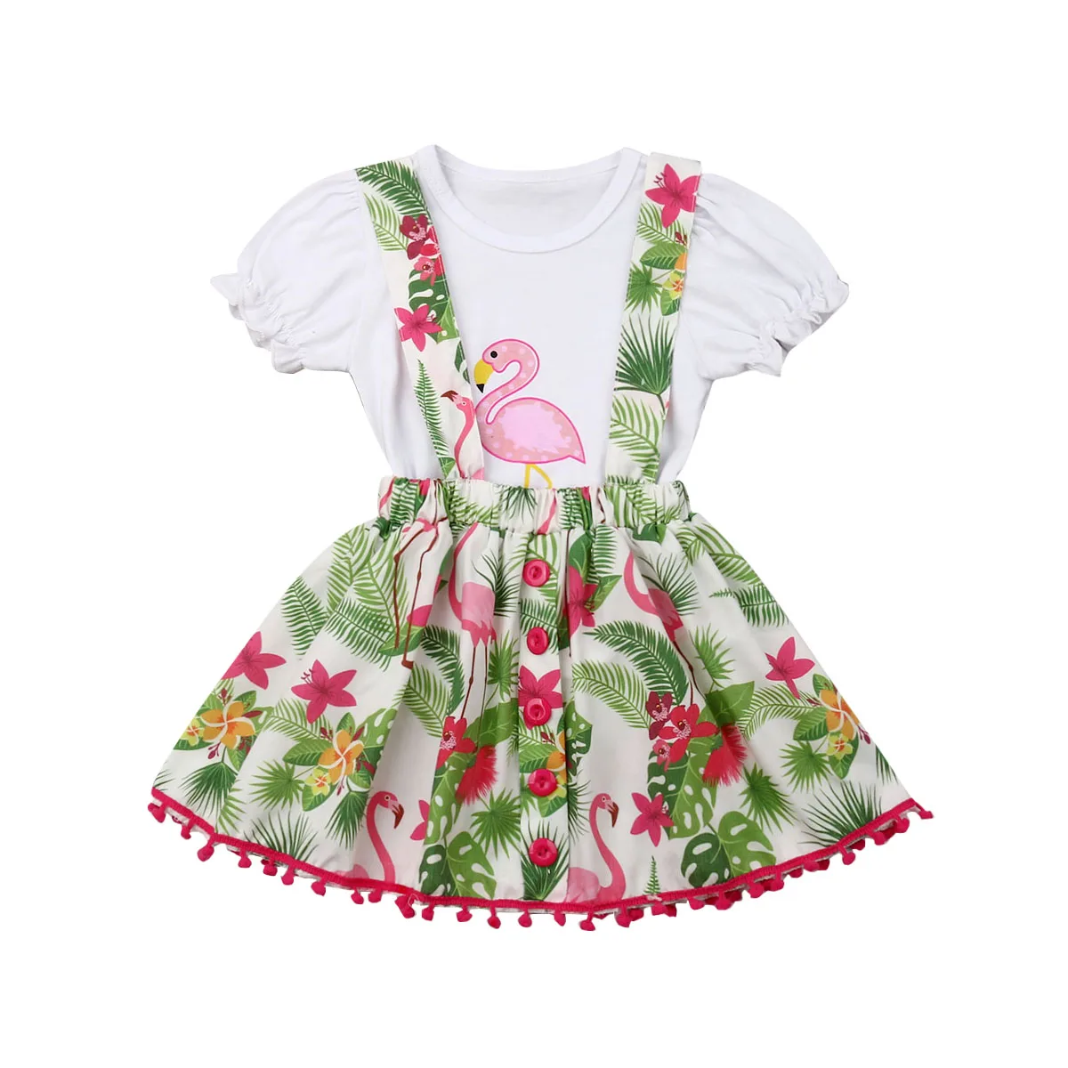 

0-7Y Flamingo Kids Baby Girl Clothes Sets Top T-shirt+Tutu Skirt Party Dress Clothes Outfit Set
