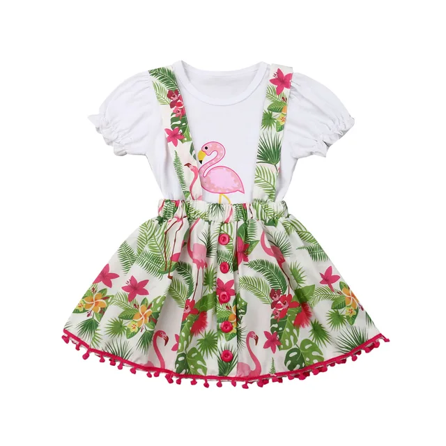 0 7Y Flamingo Kids Baby Girl Clothes Sets Top T shirt+Tutu Skirt Party