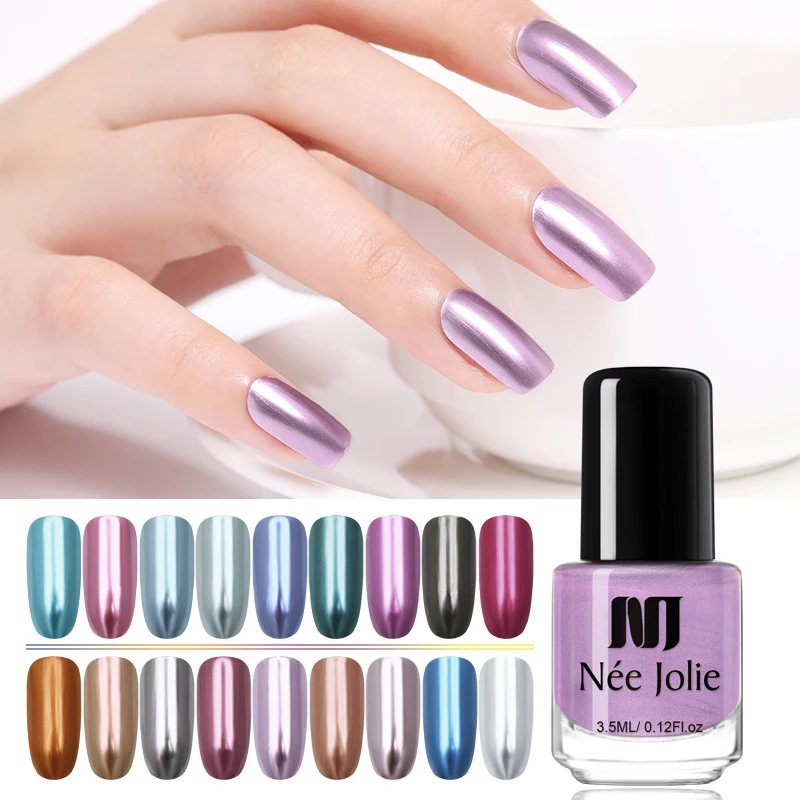 

NEE JOLIE Silver Mirror Nail Polish Rose Gold Transparent Color 7.5ml Long-Lasting Nail Lacquer 18 Colors Fast Dry Nail Polish