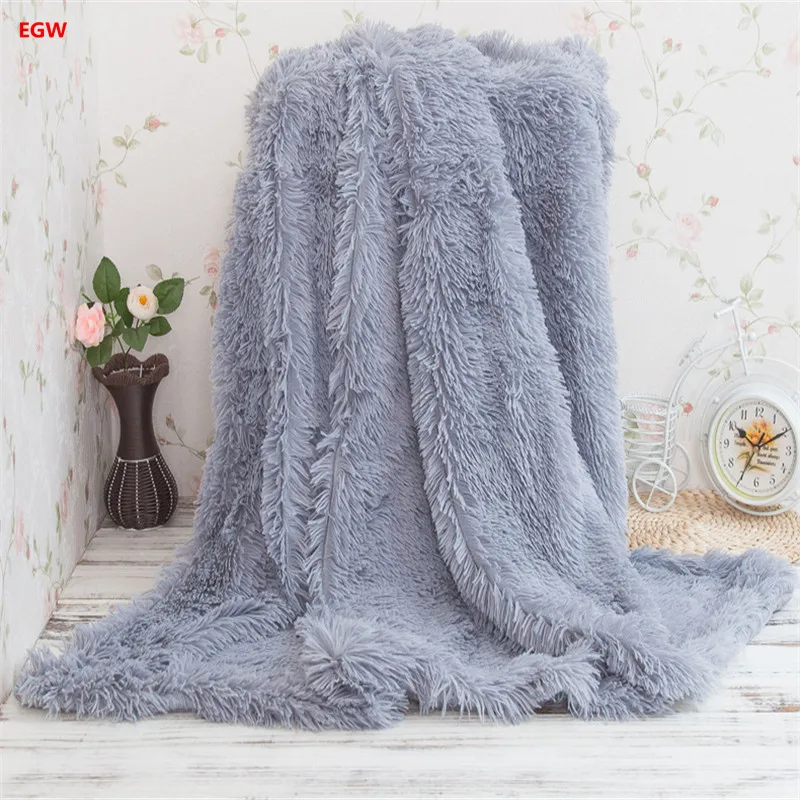 Gray pv long hair plush blanket pink fleece blankets warm ...