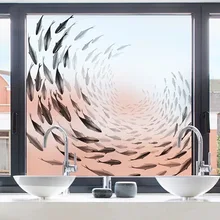 Декоративная пленка на окно с изображением морской рыбы, статическая стеклянная наклейка, мультяшная витражная детская комната, спальня, домашний декор, индивидуальная наклейка