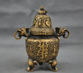 

Marked Bronze Dragon Elephant Zun Foo Fu Dog Incense Burner Censer