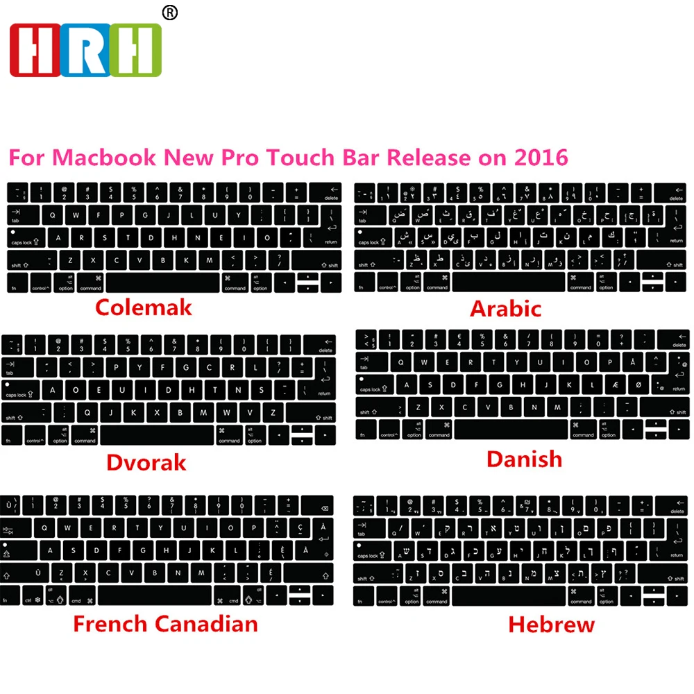

HRH Silicone Arabic Colemak Dvorak French Hebrew Keyboard Cover for Macbook2017 2018 2019 Pro 13" A1706 A2159 15"A1707 Touch Bar
