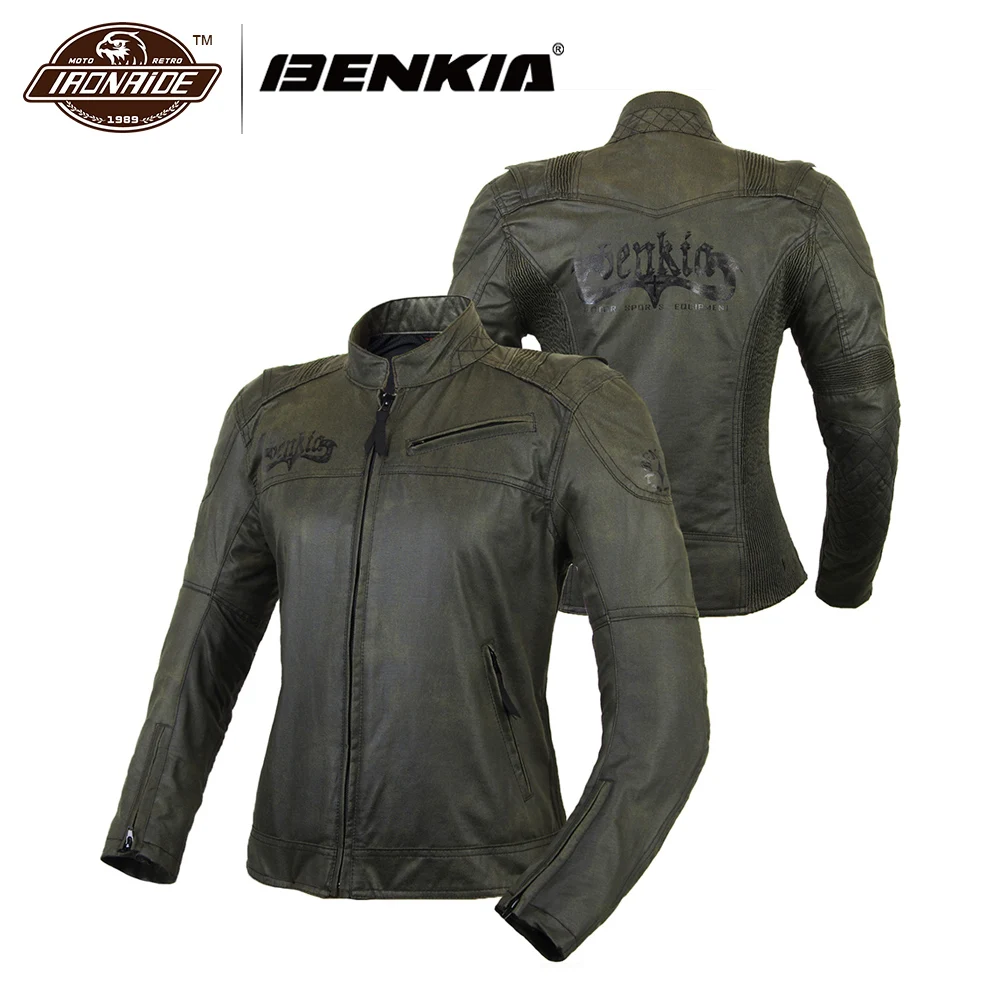 

BENKIA Motorcycle Jacket Women Vintage Retro Motorbike Clothing Street Cruiser Chopper Cafe Racer Distressed Moto Jacket Armor
