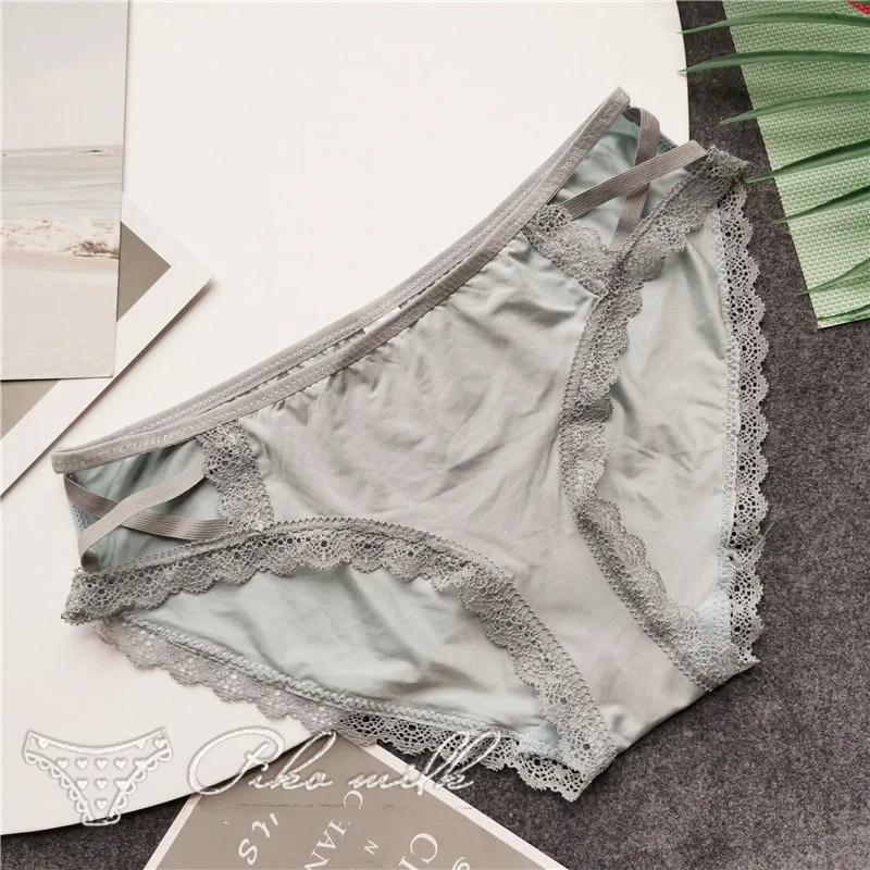 gray SP& CITY, на шнуровке, милое ледяное шелковое бесшовное белье для женщин, сексуальные трусики с дырочками, с промежностью, хлопковые трусы, женское нижнее белье Танга - Цвет: gray