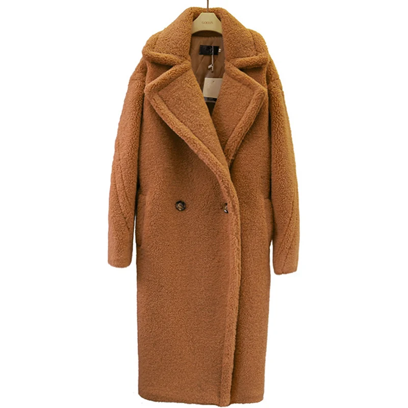 Зимнее женское плюшевое пальто из искусственного меха, одноцветное, плюс размер, теплое длинное меховое пальто, женская верхняя одежда с отворотом, брендовая Толстая пушистая куртка Y645 - Цвет: brown