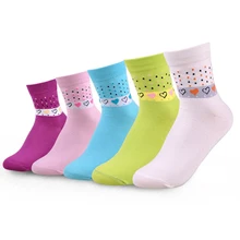 5 пар/лот, высококачественные милые женские хлопковые носки, женские брендовые носки, женские носки в горошек с сердечками, яркие цвета, 04-2281