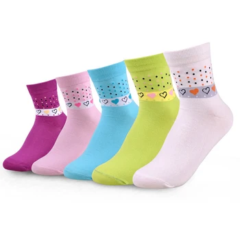 

5 Pairs/lots High Quality Cute Women Cotton Socks Female Brand Socks Ladies Heart Dot Candy Colors Sock