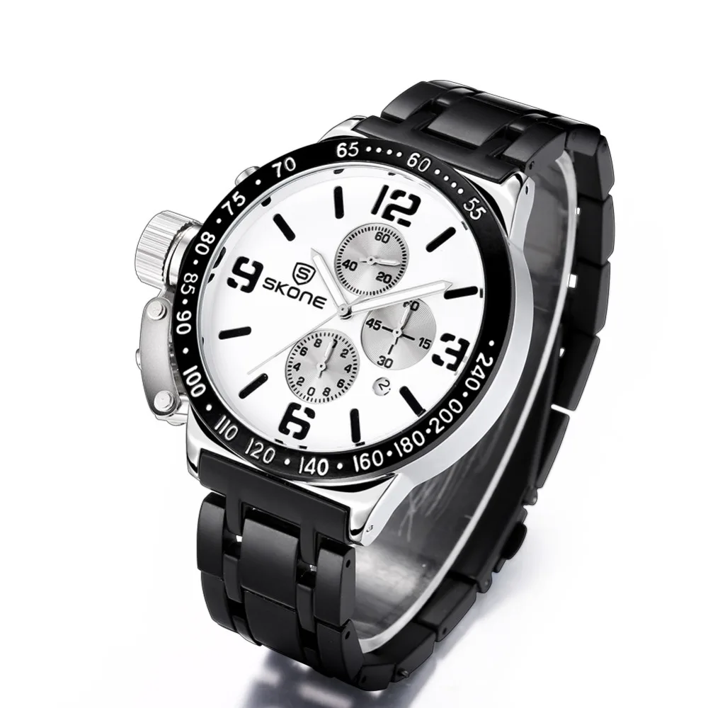 SKONE секундомер 6 рук 24 часа функция хронограф спортивные часы мужские военные повседневные часы стальной ремешок relogio masculino