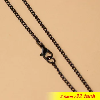

Dark Black Tone 2mm Findings Fashion Necklace Encryption Curb Chains For Pendants 32" Metal Jewelry Links With Lobster Clasps