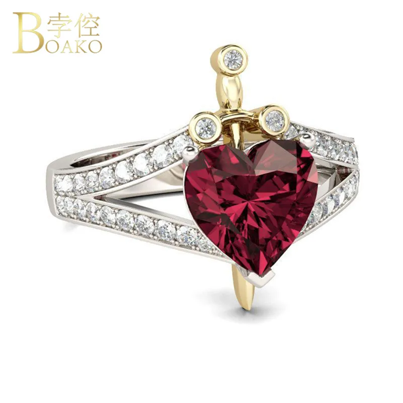 Сердце Красный камень CZ кольца для женщин «любовь навсегда» сердце цирконий обручальное кольцо женские ювелирные изделия аксессуары модное кольцо для девочек R5TY