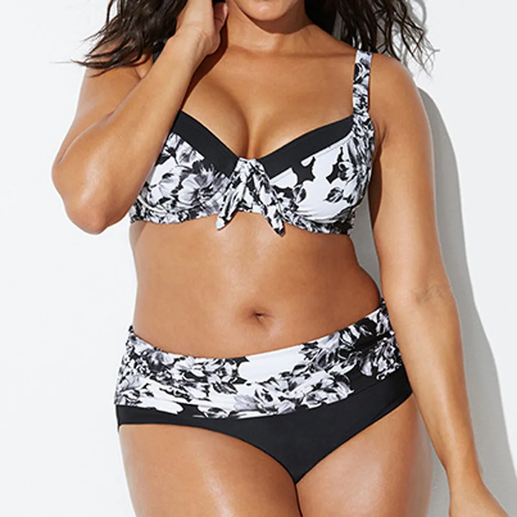 

swimsuit bikini women's swimming suit swimwear women Plus Size Bandage Printing Padded Bra Bikini Split Body Swimsuit Beachwear