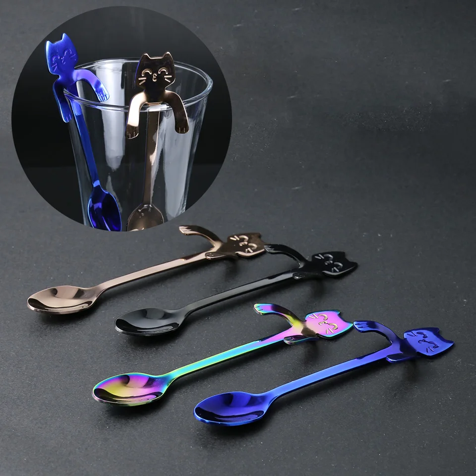 

Mini Cat Coffee Spoon 304 Stainless Steel Hanging Spoon Cute Casual Tableware For Tea/Ice Cream/Dessert Creative Drinking Tools