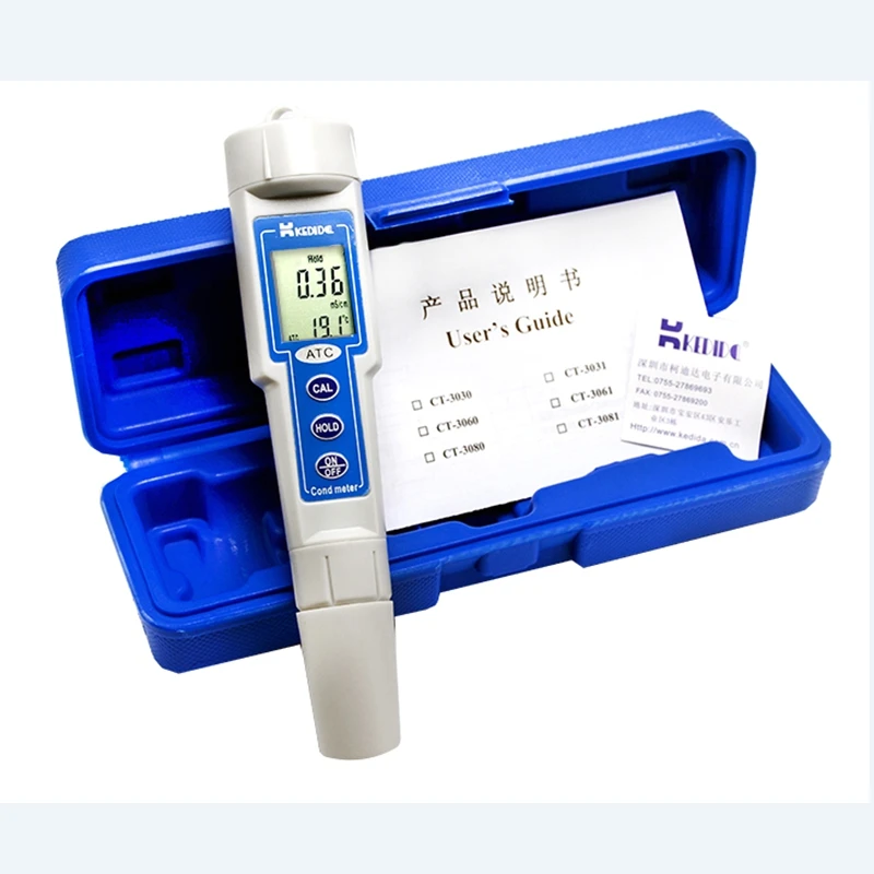 

Kedida CT3031 Portable Waterproof Conductivity Meter 0~19.99mS/cm Digital LCD ATC Conductance Water Quality Cond Temp Tester