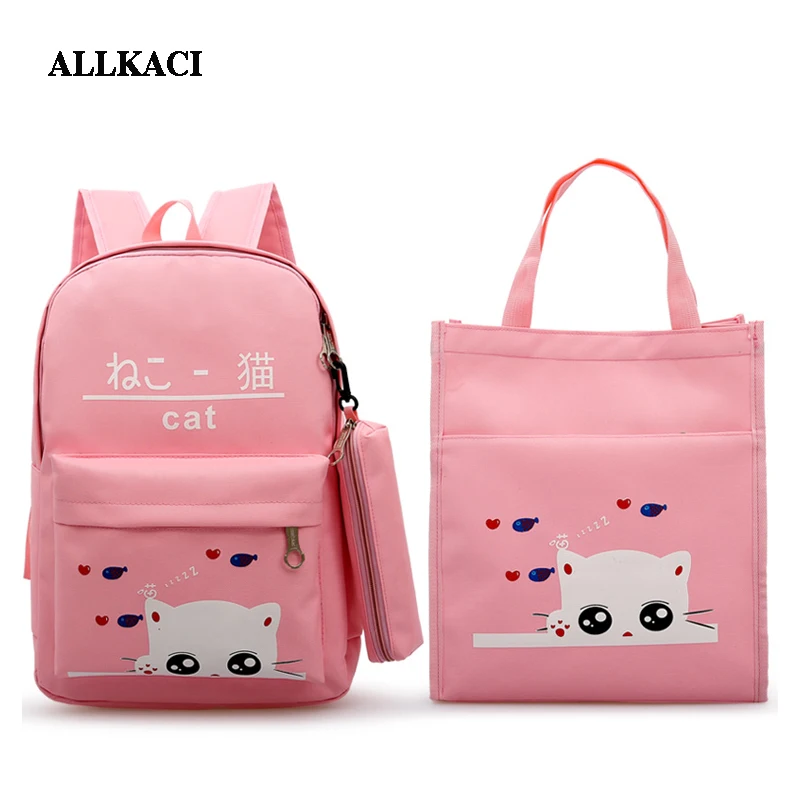 

3Pcs/Sets 2018 Women Backpacks Cartoon Cat Printing Canvas Schoolbags for Teenage Girls Students Children Mochila Feminina 48
