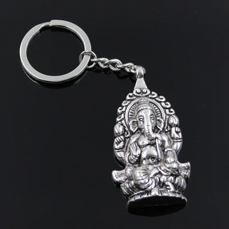 

New Fashion Men 30mm Keychain DIY Metal Holder Chain Vintage Ganesha Buddha Elephant 62x32mm Silver Color Pendant Gift