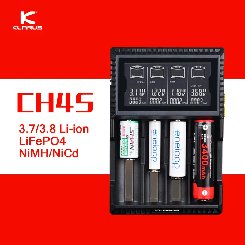 

Original Klarus CH4S Smart Battery Charger AC USB Input 4 Slot LCD Intelligent Battery Charger for C AA AAA 18650 26650 14500