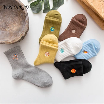 

[WPLOIKJD] Women Funny Cartoon Pattern Low Cut Ankle Socks Alien Embroidery Short Sock Fashion Tube Socks For Women Mujer Gift