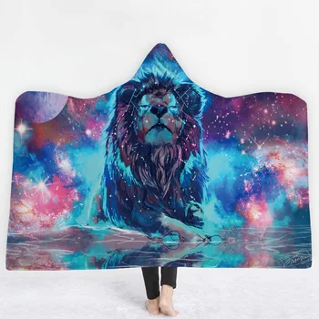 

Lannidaa New Arrivals Animals Hooded Blanket For Kids Adults Holy Wolf Lion Pattern Coral Fleece Plush On Sofa Bed Throw Blanket