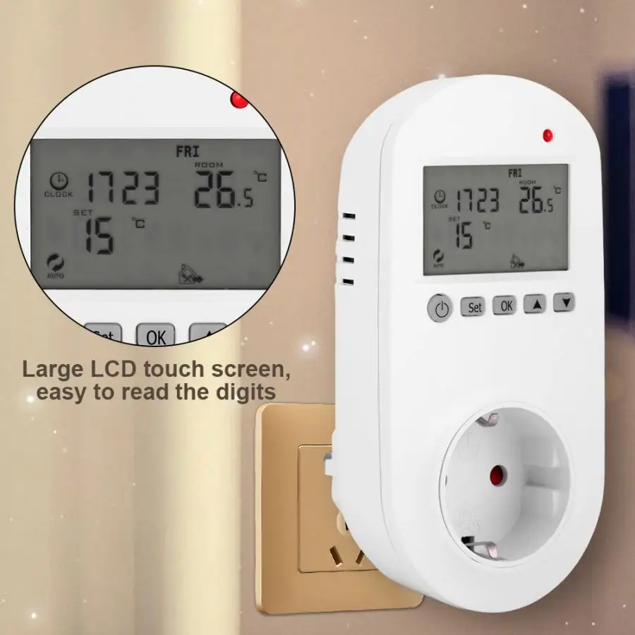 

Electric Wireless Socket Digital Heating Thermostat Temperature Controller LCD Display Temperature Control SockeEU Plug 200-240V
