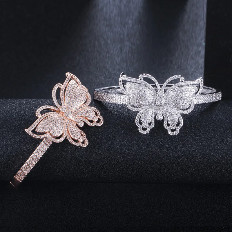 Pera высокое качество AAA+ кубический цирконий розовое золото цвет открытые манжеты Бабочка Форма браслет для женщин ювелирные изделия Модные аксессуары Z011