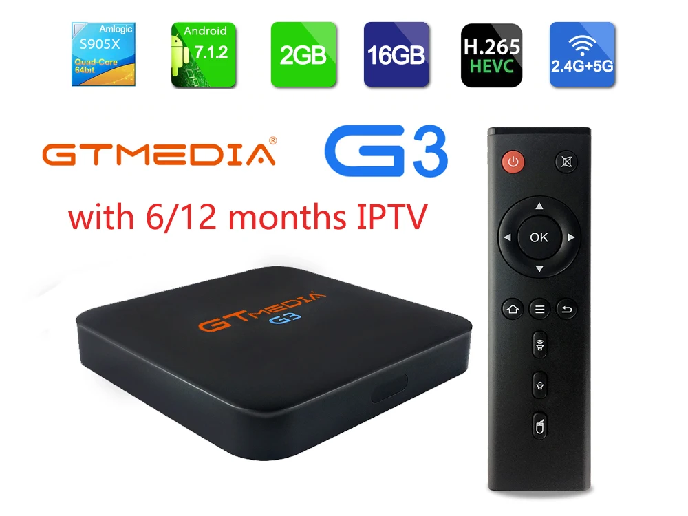 

IPTV Original GTMEDIA G3 TV BOX Smart 4K Ultra BT 4.0 Android 7.1 2G/16G Movie WIFI Google Cast Netflix Media Player Set-top Box