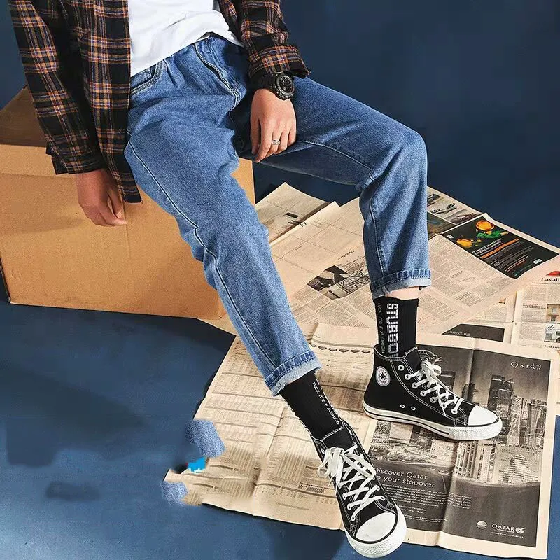 Wholesale Spring summer jeans men's loose retro Korean students straight solid teenagers wide leg casual ankle length pants