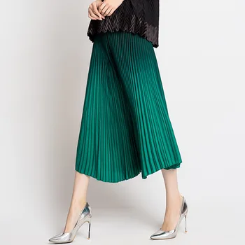 

Plus Size Pants Women High-end Miyake Pleated Gradient Culottes 2018 Autumn Fashion High Waist Solid Color Casual Wide Leg Pants