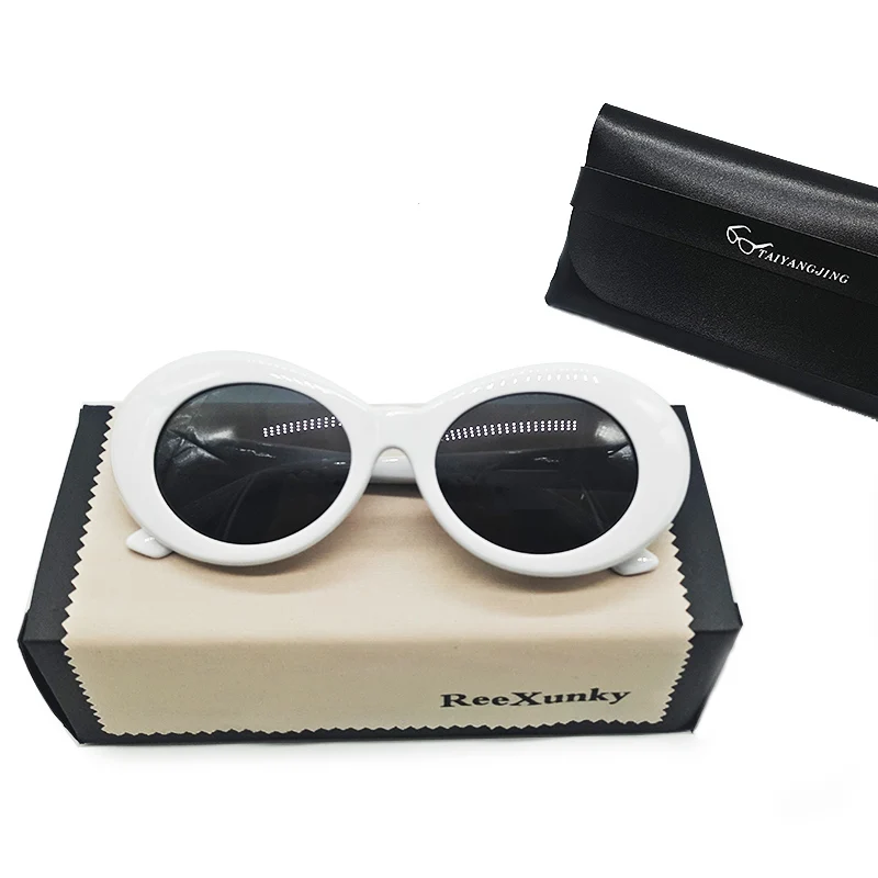 Fashion 2019 Kurt Cobain Glasses White Oval Clout Goggles Sunglasses Rapper Shades Fancy Glasses for Men Women oculos UV400 Top