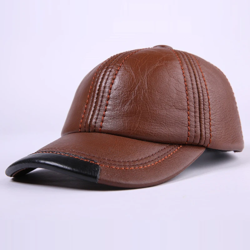Genuine Leather Baseball Cap Men Black Cowhide Hat Snapback Male Adjustable  Autumn Winter Real Leather Peaked Hats 008