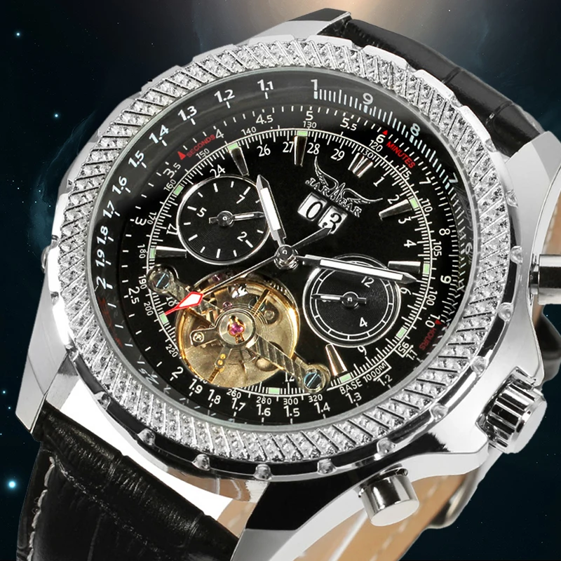 

Luxury Tourbillon Automaitc Stainless Steel Complete Calendar Casual Waterproof Wristwatch Color Black with original box