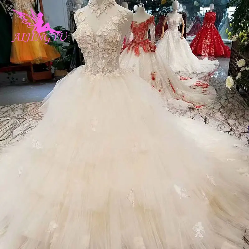 AIJINGYU длинный шлейф платье Винтаж Boho платья Кружево Свадебные брак носит Индии длинное сзади под старину свадебные платья