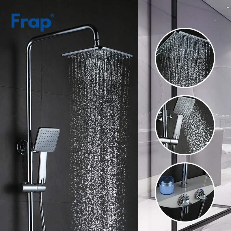 

Frap Wall Mounted Bathroom 8 Inch Thermostatic Shower Faucet Waterfall Shower Head Mixer Rain Shower System Crane FLD1196