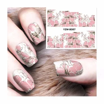 YZWLE 1 Sheet  Chic Pink Flower Designs Nail Sticker Water Decals Nail Art Water Transfer Stickers For Nails 8087