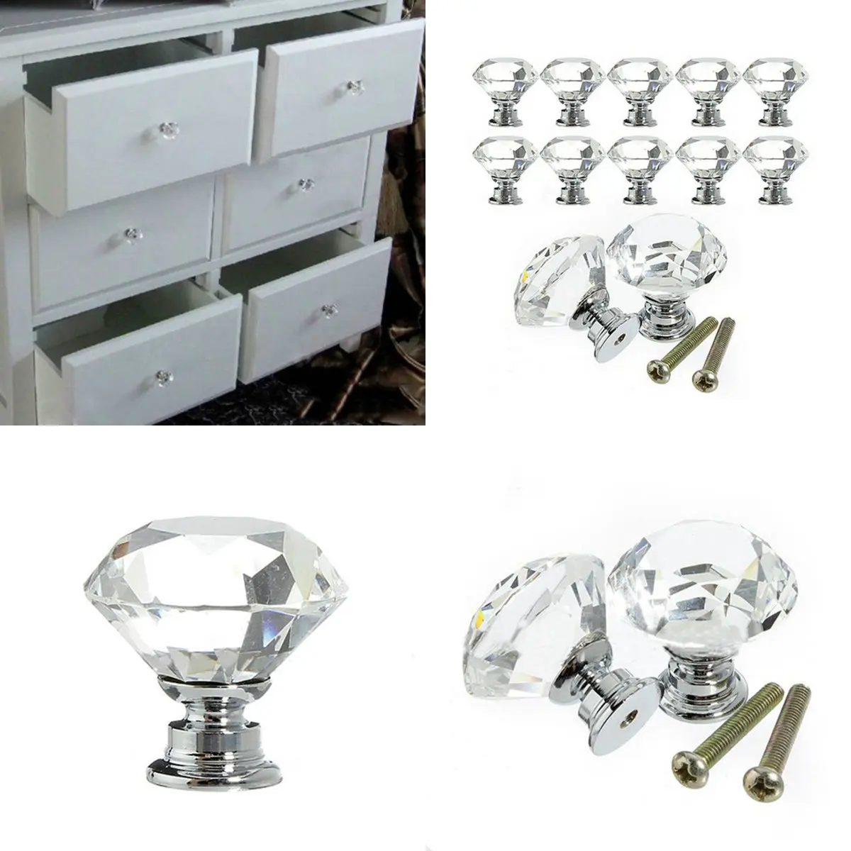 10pcs K9 Clear Crystal Shines Diamond Knob Furniture Knobs Kitchen