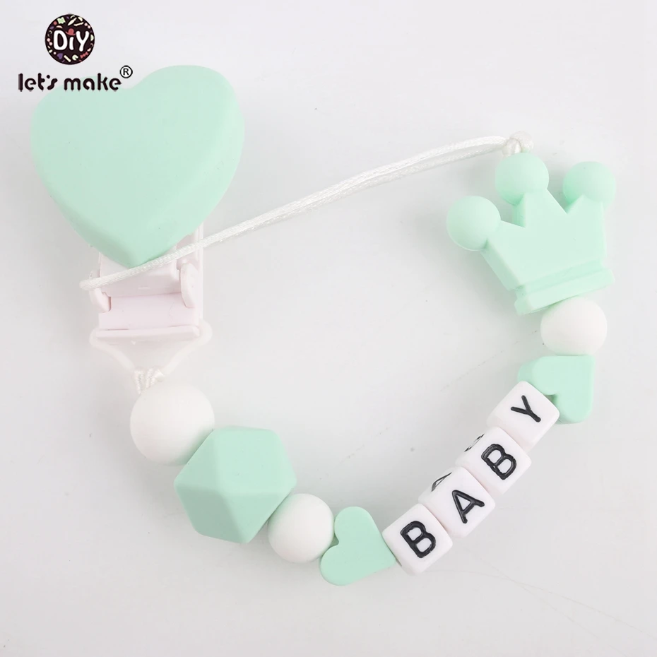 Let's make 1pc Baby Silicone Teething Heart Pacifier Clip Customize Name Can Chew Beads BPA Free Baby Shower Gift Dummy Clips