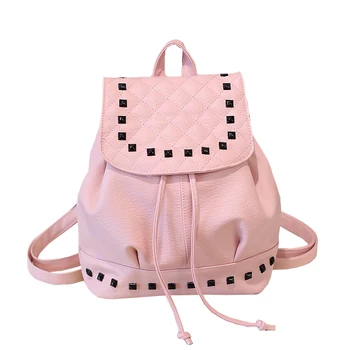 

Women Rivet Drawstring Backpack Casual Girls Washed PU Leather School Bag Female Simple Fashion Travel Rucksack Mochila Escolar