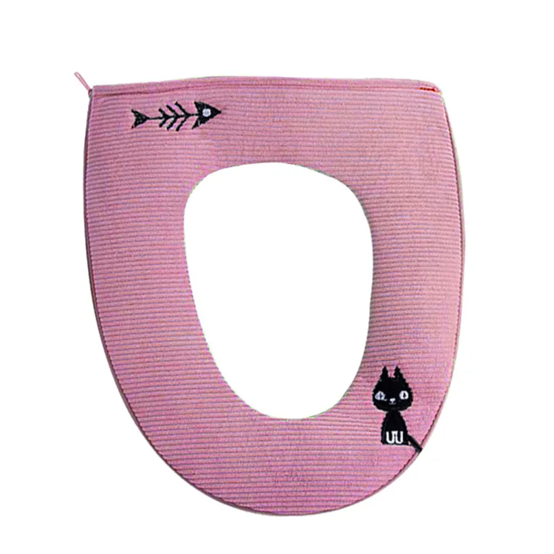 1 шт. чехол на сиденье для унитаза для ванной комнаты теплое сиденье на унитаз миска с принтом кота на молнии моющаяся Крышка верхняя крышка коврик аксессуары для унитаза# LR3 - Цвет: Розовый