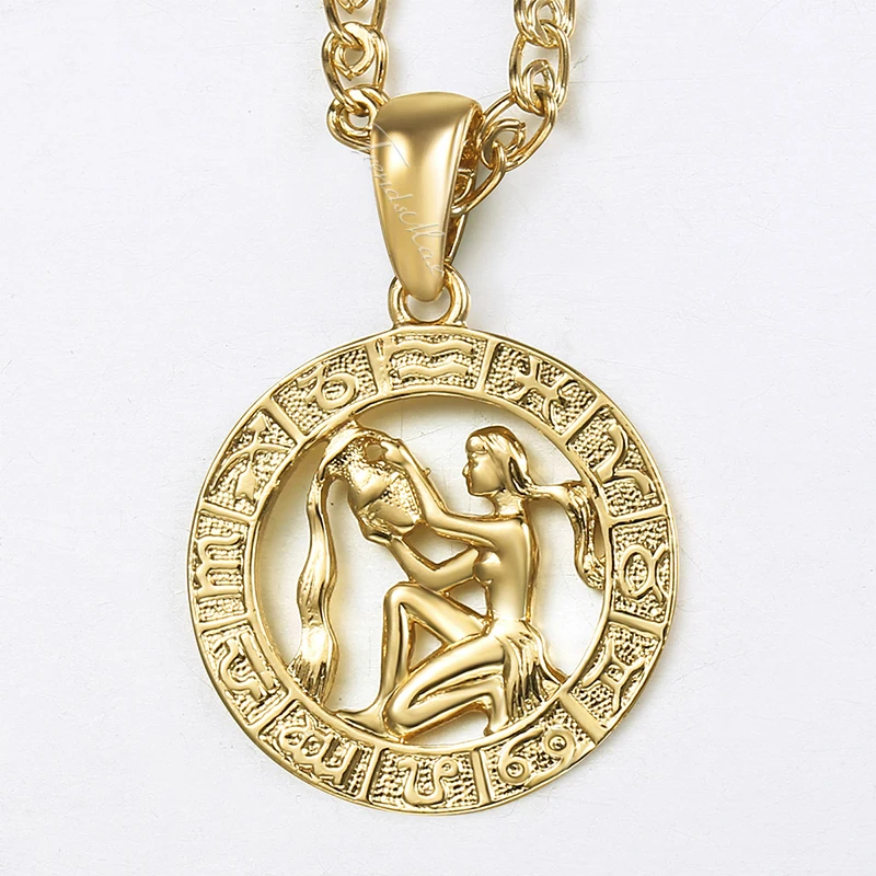 Женский Водолей Кулон 585 розовое золото знак зодиака, Созвездие женские подвески ожерелья для женщин ювелирные изделия дропшиппинг HGP287