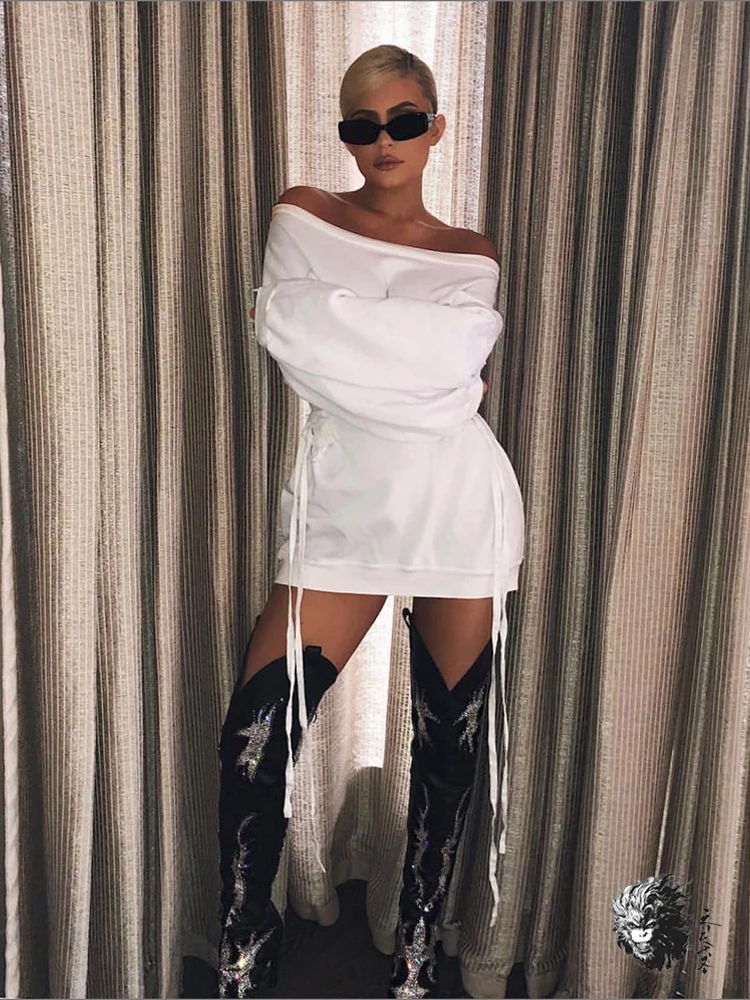 Kyliejenner с открытыми плечами сбоку кружевное хлопковое сексуальное Белое Платье