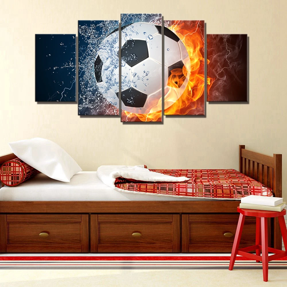 

Fire And Water Football Wall Art Canvas Print Rugby Sport Wall Decor Baseball Ball Splashing Thunder Lightning Tennis Home Decor