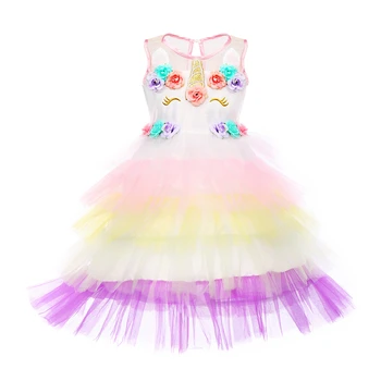 

Cute Flower Unicorn Dress Girls Sleeveless Ball Gown Tulle Cake Dress Kids Child Birthday Unicorn Party Photo Shoot Girls Dress