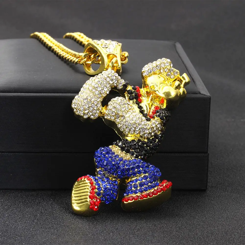 

Punk Men Cartoon Rhinestone Animation Popeye Pendant Necklace Party Jewelry Gift