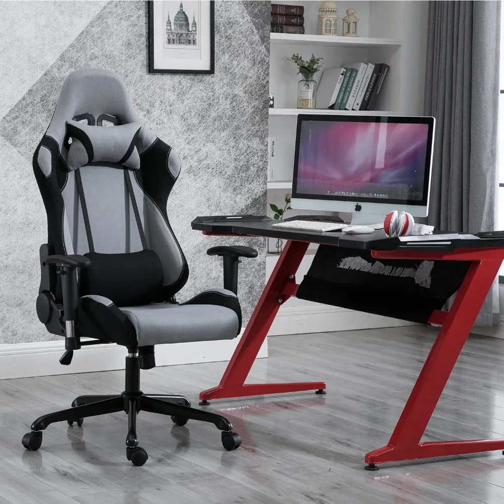 

Samincom High Back Gaming Chair (Black and Gray) with Extra Soft Headrest and Lumbar Support Office Swivel Lift Chair