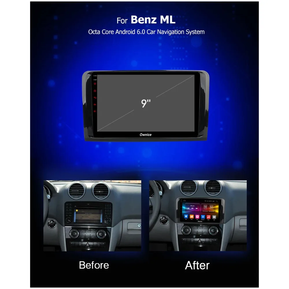 Excellent 9" Android 9.0 8 Core Car Radio GPS Player 4G+32G For Mercedes Benz M ML GL Class W164 X164 ML300 ML320 ML350 ML450 DSP CarPlay 1