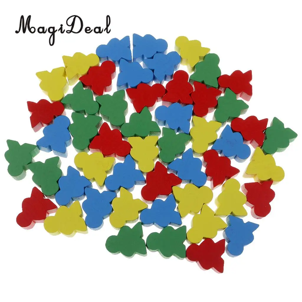 MagiDeal Novelty 50Pcs Assorted Color Human Shape Wooden Chess for Kids Board Game Educational Toys Gifts 24 x 19 x 9 mm Multi