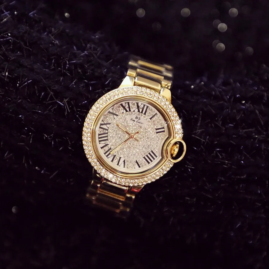Модные г. новые высококачественные Лидирующий бренд роскошные золотые женские часы женские кварцевые Рим масштаб со стразами женские водонепроницаемые часы со стразами часы женские наручные модные часы для девочек - Цвет: gold