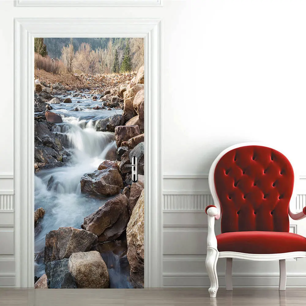 3D Spectacular Waterfall Door Stickers DIY Mural Selfadhesive Wallpaper Removable Waterproof Poster Stickers Home Decor Decals