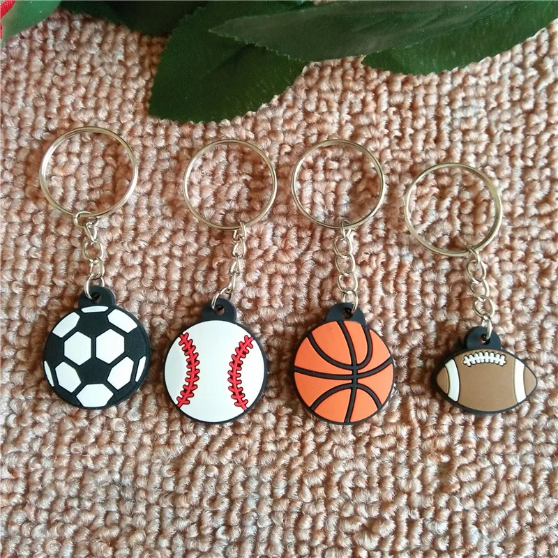 FREE SHIPPING BY DHL 100pcs/lot Rubber Mini Sports Keychains Baseball Basketball Football