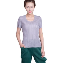 Changpleat Лето Основные Для женщин футболки Miyak плиссе, о-образным вырезом с коротким рукавом женские эластичные футболки моды прилив T99